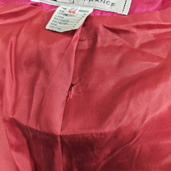 Ruty Paris Made in France Bouclé Tweed Blazer Pink Satin Trim Gold‎ Buttons 44 - Picture 11 of 15